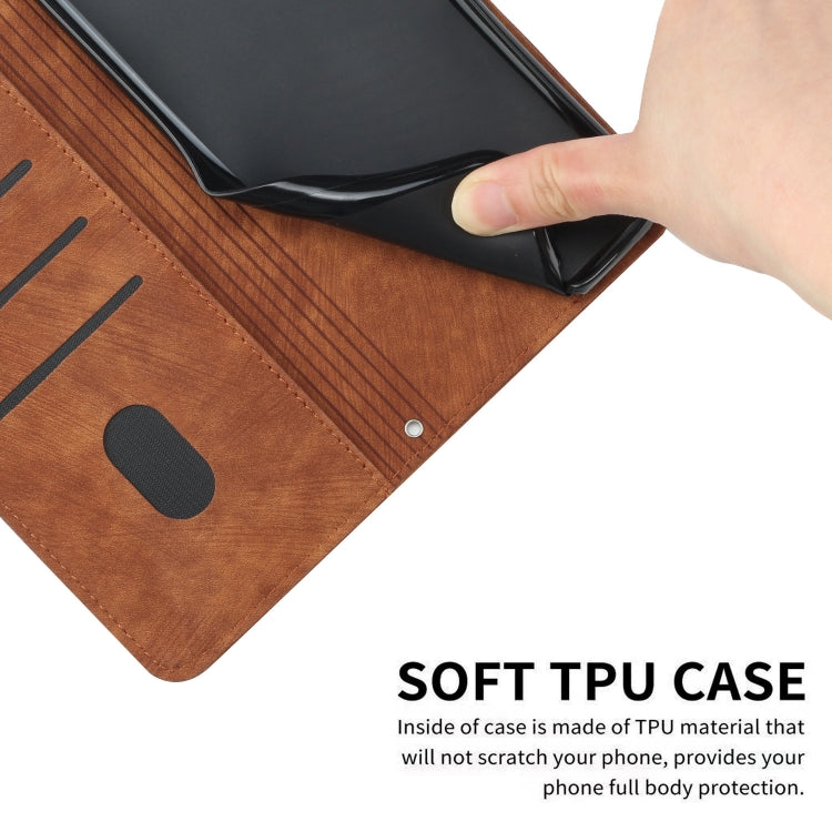 For Tecno Spark Go 2024 / POP 8 Skin Feel Stripe Pattern Leather Phone Case with Lanyard(Brown) by buy2fix