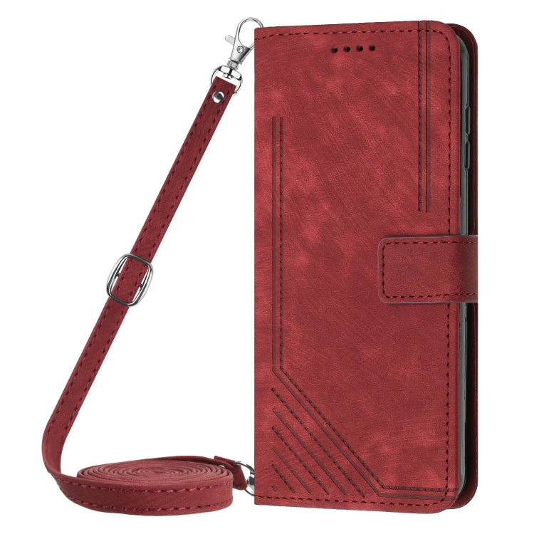 For Tecno Spark Go 2024 / POP 8 Skin Feel Stripe Pattern Leather Phone Case with Lanyard(Red) by buy2fix