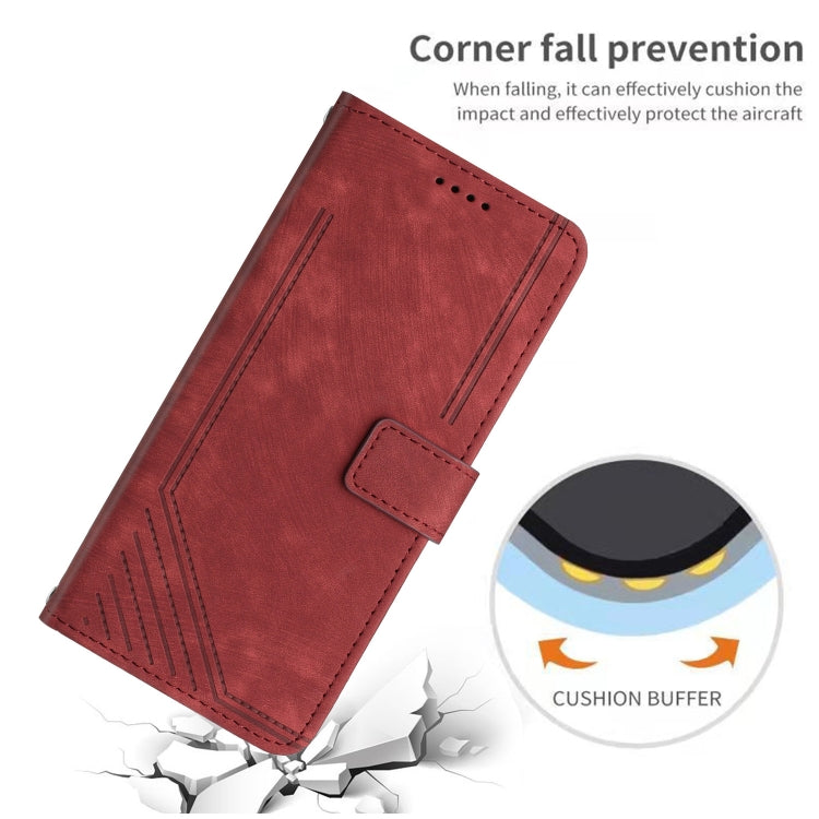 For Tecno Spark Go 2024 / POP 8 Skin Feel Stripe Pattern Leather Phone Case with Lanyard(Red) by buy2fix