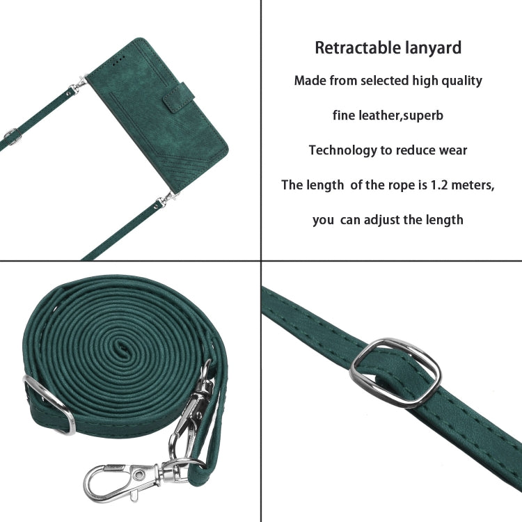 For Tecno Spark Go 2024 / POP 8 Skin Feel Stripe Pattern Leather Phone Case with Lanyard(Green) by buy2fix