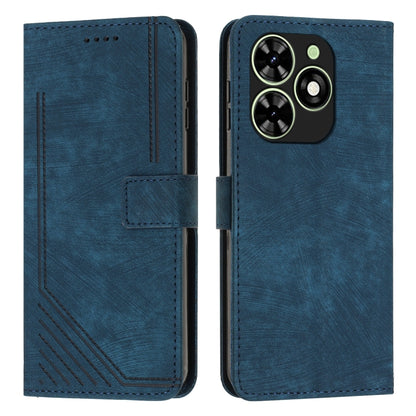 For Tecno Spark Go 2024 / POP 8 Skin Feel Stripe Pattern Leather Phone Case with Lanyard(Blue) by buy2fix