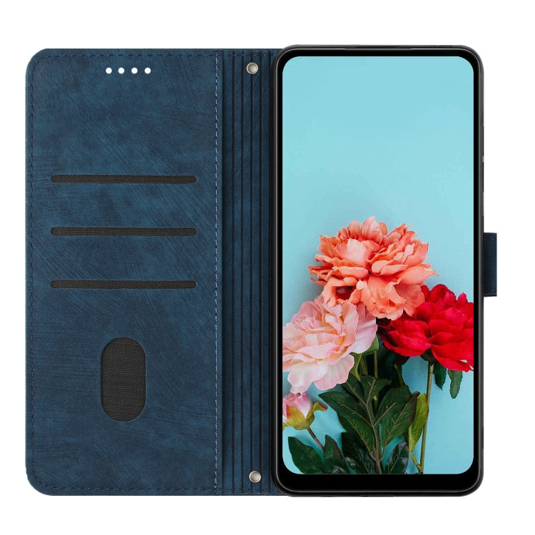 For Tecno Spark Go 2024 / POP 8 Skin Feel Stripe Pattern Leather Phone Case with Lanyard(Blue) by buy2fix