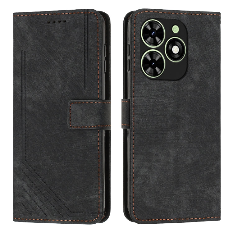 For Tecno Spark Go 2024 / POP 8 Skin Feel Stripe Pattern Leather Phone Case with Lanyard(Black) by buy2fix