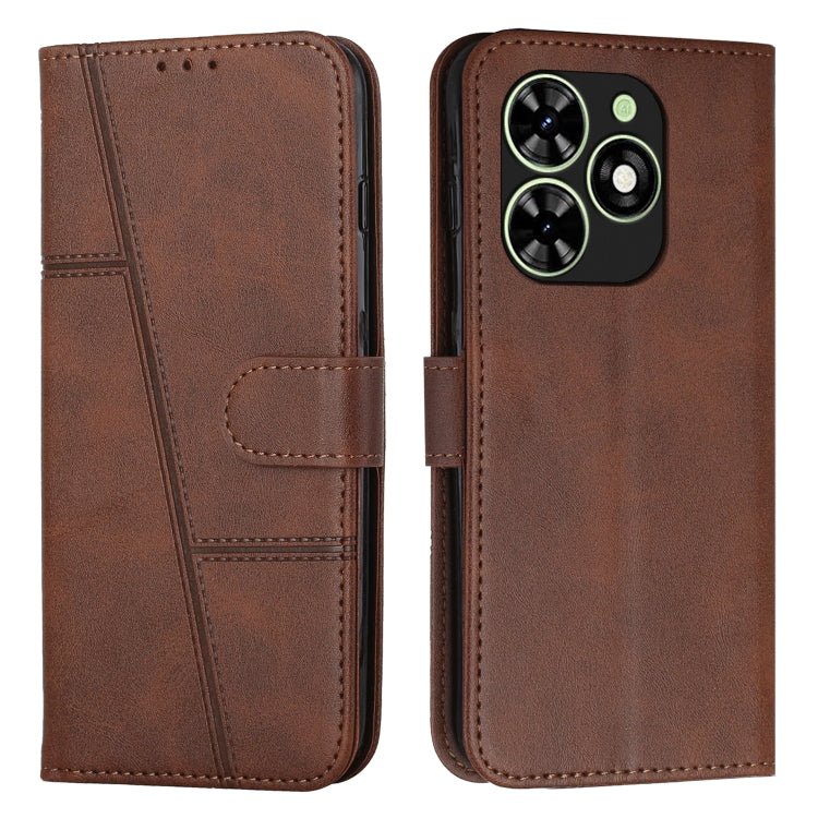 For Tecno Spark Go 2024 / POP 8 Stitching Calf Texture Buckle Leather Phone Case(Brown) by buy2fix