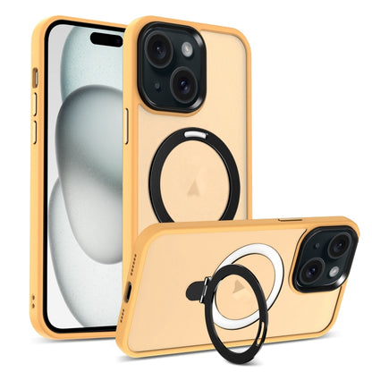 For iPhone 15 Plus Skin-feel MagSafe Holder PC Hybrid TPU Phone Case(Orange) by buy2fix