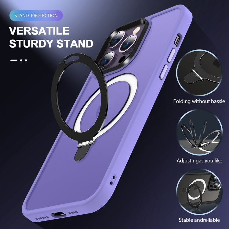 For iPhone 14 Pro Max Skin-feel MagSafe Holder PC Hybrid TPU Phone Case(Purple) by buy2fix