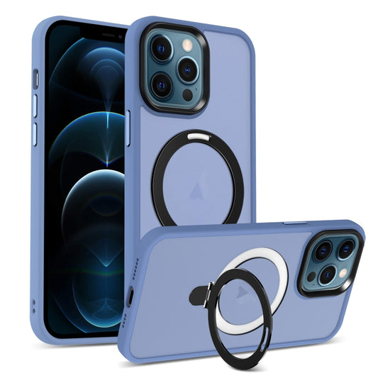 For iPhone 12 Pro Max MagSafe Holder Skin-feel PC Hybrid TPU Phone Case(Blue) - iPhone 12 Pro Max Cases by buy2fix | Online Shopping UK | buy2fix