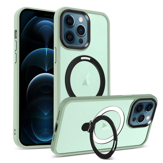 For iPhone 12 Pro Max MagSafe Holder Skin-feel PC Hybrid TPU Phone Case(Matcha Green) - iPhone 12 Pro Max Cases by buy2fix | Online Shopping UK | buy2fix