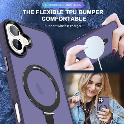 For iPhone 16 Plus Skin-feel MagSafe Holder PC Hybrid TPU Phone Case(Dark Purple) - iPhone 16 Plus Cases by buy2fix | Online Shopping UK | buy2fix