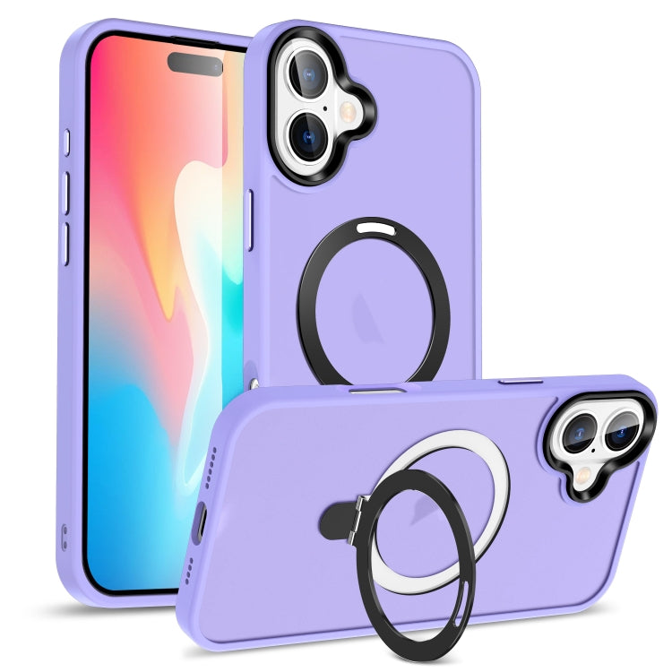 For iPhone 16 Plus Skin-feel MagSafe Holder PC Hybrid TPU Phone Case(Purple) - iPhone 16 Plus Cases by buy2fix | Online Shopping UK | buy2fix