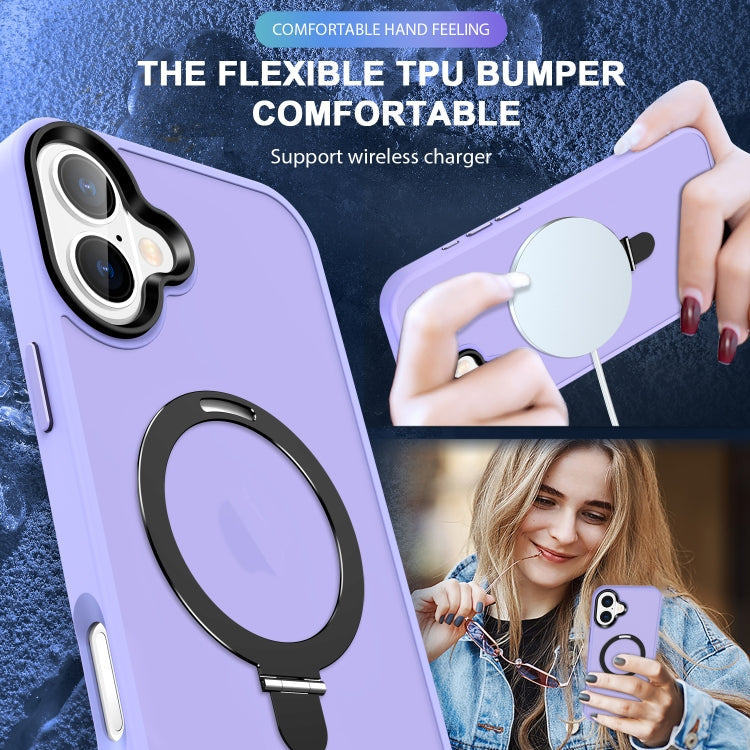 For iPhone 16 Plus Skin-feel MagSafe Holder PC Hybrid TPU Phone Case(Purple) - iPhone 16 Plus Cases by buy2fix | Online Shopping UK | buy2fix