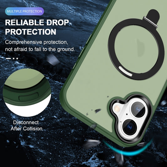 For iPhone 16 Skin-feel MagSafe Holder PC Hybrid TPU Phone Case(Green) by buy2fix