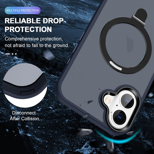 For iPhone 16 Skin-feel MagSafe Holder PC Hybrid TPU Phone Case(Dark Blue) by buy2fix