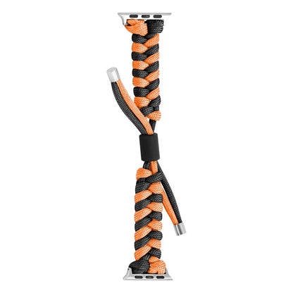 For Apple Watch Ultra 2 49mm Paracord Fishtail Braided Silicone Bead Watch Band(Black Orange) - Watch Bands by buy2fix | Online Shopping UK | buy2fix