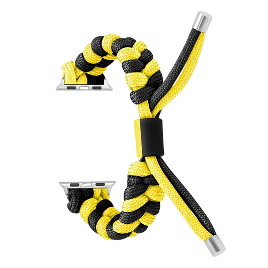 For Apple Watch Ultra 2 49mm Paracord Fishtail Braided Silicone Bead Watch Band(Black Yellow) by buy2fix