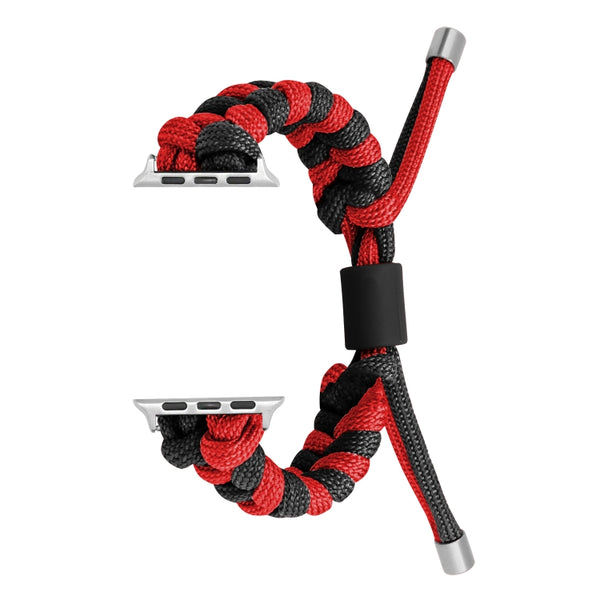 For Apple Watch Ultra 49mm Paracord Fishtail Braided Silicone Bead Watch Band(Black Red) by buy2fix