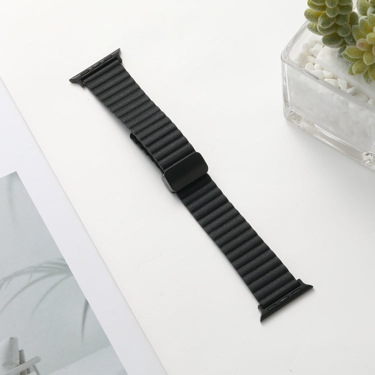 For Apple Watch SE 2023 44mm Water Ripple Magnetic Folding Buckle Watch Band, Style: Bold Version(Black) - Watch Bands by buy2fix | Online Shopping UK | buy2fix