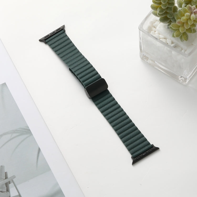 For Apple Watch SE 2023 44mm Water Ripple Magnetic Folding Buckle Watch Band, Style: Bold Version(Dark Green) - Watch Bands by buy2fix | Online Shopping UK | buy2fix