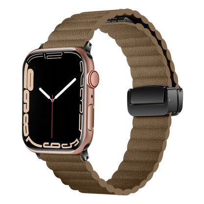 For Apple Watch SE 2023 44mm Water Ripple Magnetic Folding Buckle Watch Band, Style: Bold Version(Brown) - Watch Bands by buy2fix | Online Shopping UK | buy2fix