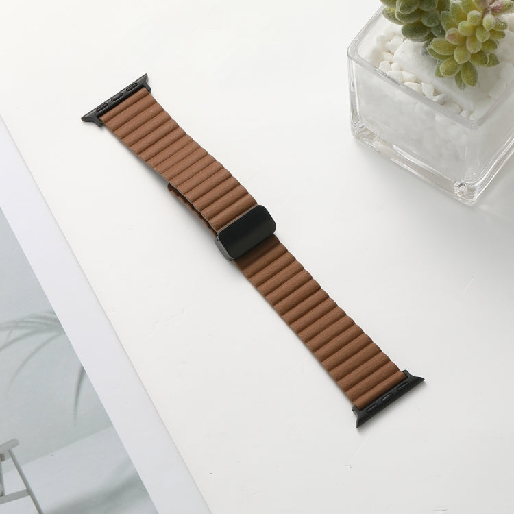 For Apple Watch SE 2023 44mm Water Ripple Magnetic Folding Buckle Watch Band, Style: Bold Version(Brown) - Watch Bands by buy2fix | Online Shopping UK | buy2fix