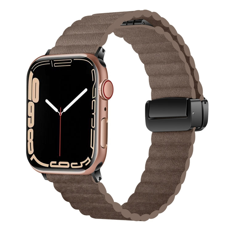 For Apple Watch Series 9 45mm Water Ripple Magnetic Folding Buckle Watch Band, Style: Bold Version(Light Brown) by buy2fix