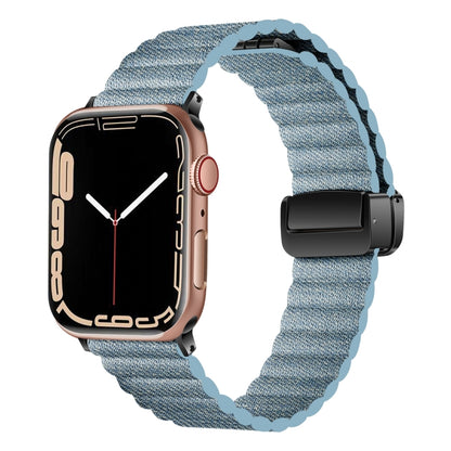 For Apple Watch Series 9 45mm Water Ripple Magnetic Folding Buckle Watch Band, Style: Bold Version(Denim Blue) by buy2fix