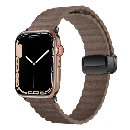 For Apple Watch Series 8 41mm Water Ripple Magnetic Folding Buckle Watch Band, Style: Bold Version(Light Brown) - Watch Bands by buy2fix | Online Shopping UK | buy2fix