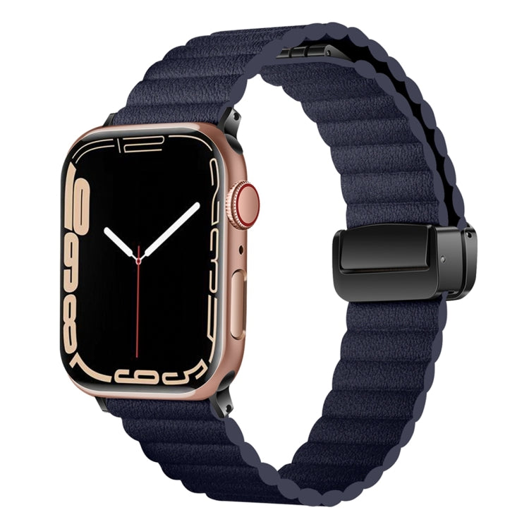 For Apple Watch Series 8 45mm Water Ripple Magnetic Folding Buckle Watch Band, Style: Bold Version(Indigo Blue) by buy2fix