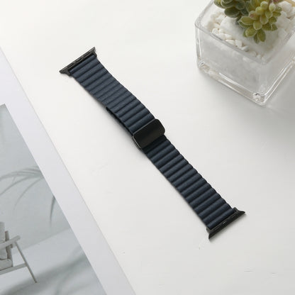 For Apple Watch Series 8 45mm Water Ripple Magnetic Folding Buckle Watch Band, Style: Bold Version(Indigo Blue) by buy2fix