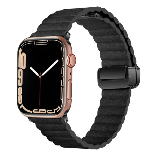 For Apple Watch Series 8 45mm Water Ripple Magnetic Folding Buckle Watch Band, Style: Bold Version(Black) by buy2fix