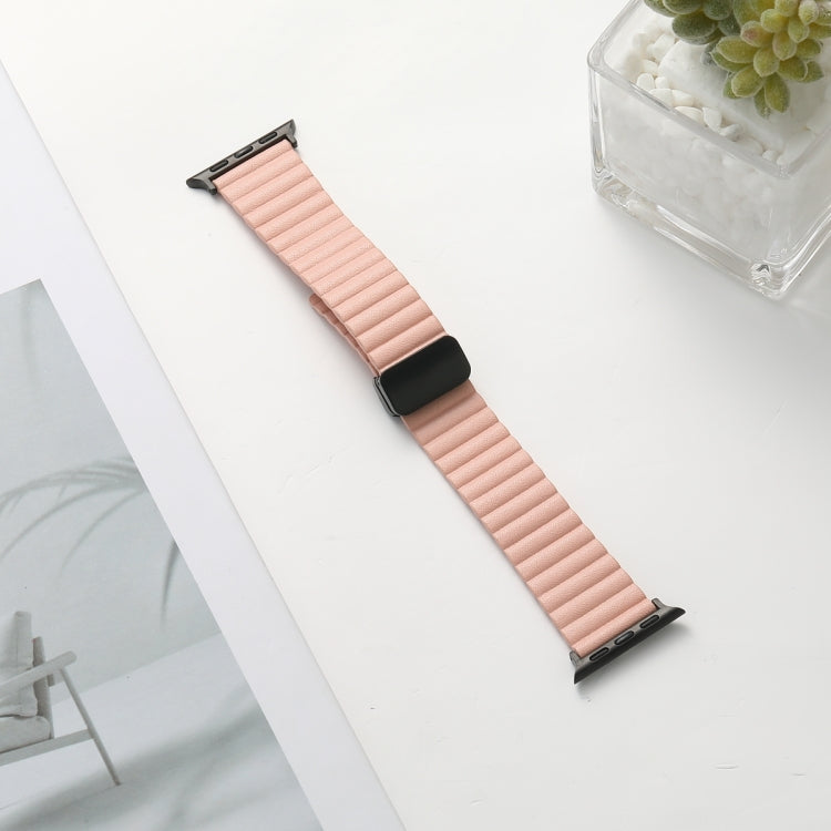 For Apple Watch Series 8 45mm Water Ripple Magnetic Folding Buckle Watch Band, Style: Bold Version(Pink) - Watch Bands by buy2fix | Online Shopping UK | buy2fix