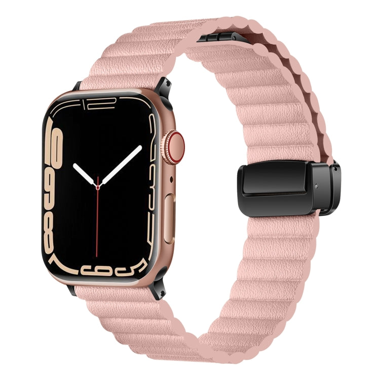 For Apple Watch SE 2022 44mm Water Ripple Magnetic Folding Buckle Watch Band, Style: Bold Version(Pink) by buy2fix
