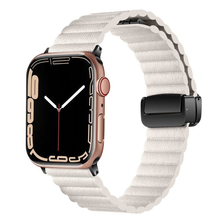 For Apple Watch Series 7 41mm Water Ripple Magnetic Folding Buckle Watch Band, Style: Bold Version(Starlight Color) - Watch Bands by buy2fix | Online Shopping UK | buy2fix