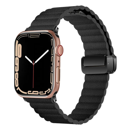 For Apple Watch Series 7 45mm Water Ripple Magnetic Folding Buckle Watch Band, Style: Bold Version(Black) - Watch Bands by buy2fix | Online Shopping UK | buy2fix