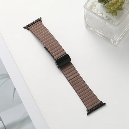 For Apple Watch SE 44mm Water Ripple Magnetic Folding Buckle Watch Band, Style: Bold Version(Light Brown) by buy2fix