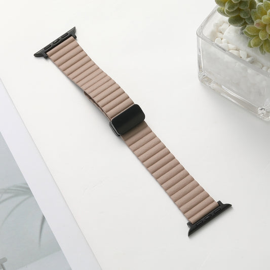 For Apple Watch SE 44mm Water Ripple Magnetic Folding Buckle Watch Band, Style: Bold Version(Khaki) by buy2fix