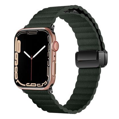 For Apple Watch Series 6 40mm Water Ripple Magnetic Folding Buckle Watch Band, Style: Bold Version(Dark Green) - Watch Bands by buy2fix | Online Shopping UK | buy2fix