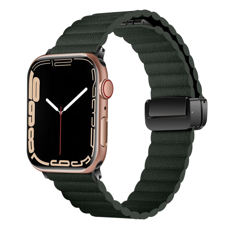 For Apple Watch Series 3 38mm Water Ripple Magnetic Folding Buckle Watch Band, Style: Bold Version(Dark Green) by buy2fix