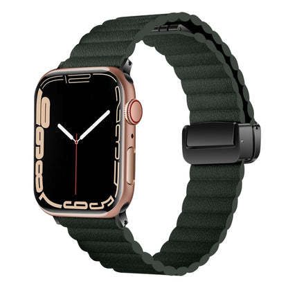 For Apple Watch Series 3 38mm Water Ripple Magnetic Folding Buckle Watch Band, Style: Bold Version(Dark Green) by buy2fix