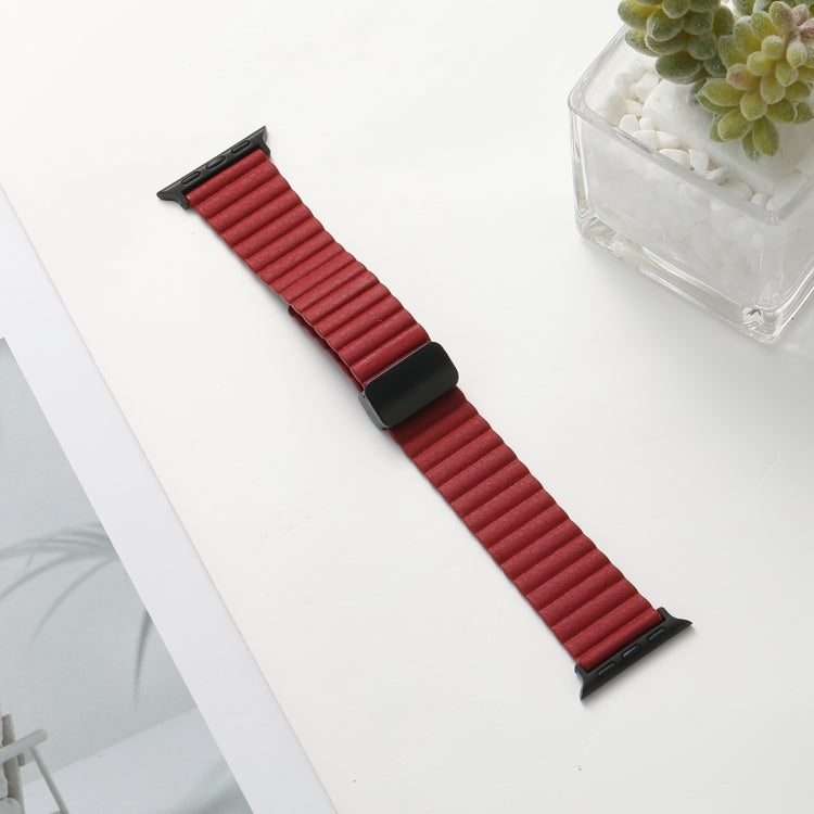 For Apple Watch Series 3 42mm Water Ripple Magnetic Folding Buckle Watch Band, Style: Bold Version(Wine Red) by buy2fix