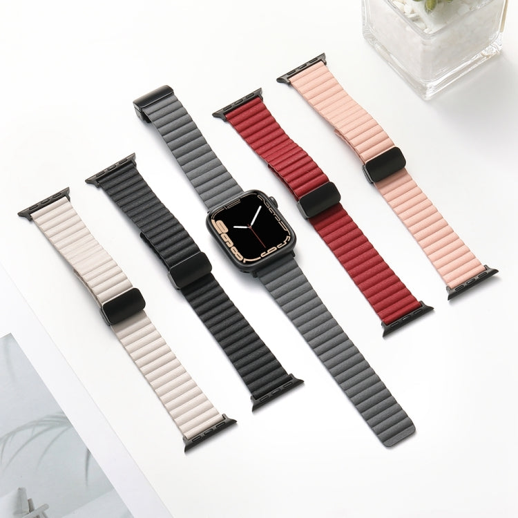 For Apple Watch SE 2022 44mm Water Ripple Magnetic Folding Buckle Watch Band, Style: Bold Version(Black) - Watch Bands by buy2fix | Online Shopping UK | buy2fix