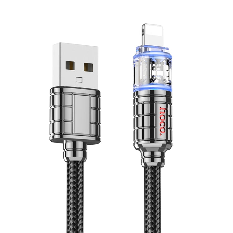hoco U122 1.2m 2.4A USB to 8 Pin Lantern Transparent Discovery Edition Charging Data Cable(Black) - Normal Style Cable by hoco | Online Shopping UK | buy2fix