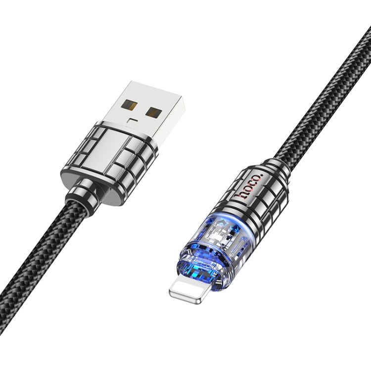 hoco U122 1.2m 2.4A USB to 8 Pin Lantern Transparent Discovery Edition Charging Data Cable(Black) - Normal Style Cable by hoco | Online Shopping UK | buy2fix