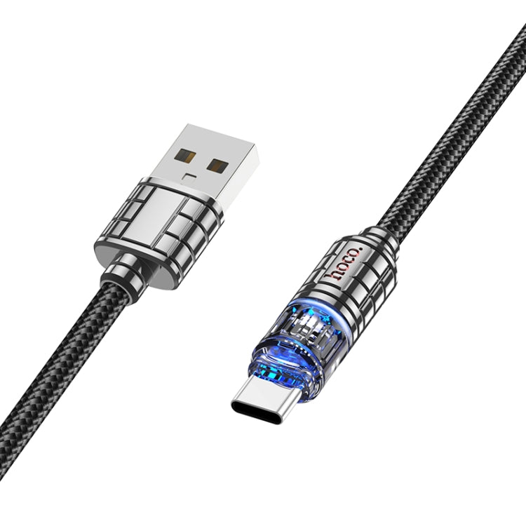 hoco U122 1.2m 3A USB to Type-C Lantern Transparent Discovery Edition Charging Data Cable(Black) - USB-C & Type-C Cable by hoco | Online Shopping UK | buy2fix