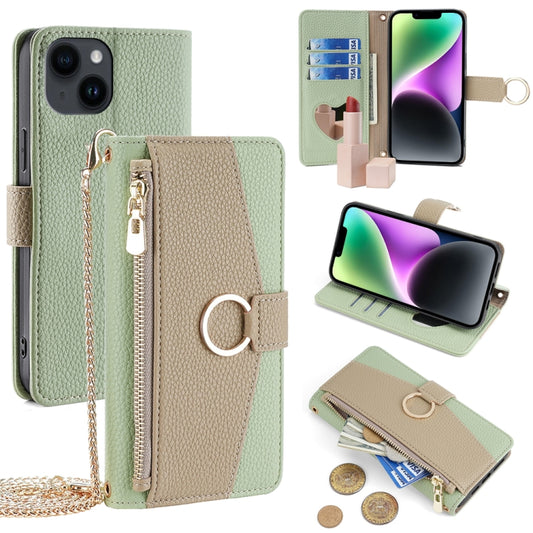 For iPhone 14 Crossbody Litchi Texture Leather Phone Case(Green) - iPhone 14 Cases by buy2fix | Online Shopping UK | buy2fix