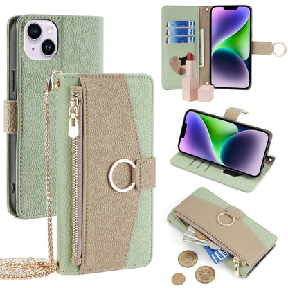 For iPhone 14 Plus Crossbody Litchi Texture Leather Phone Case(Green) - iPhone 14 Plus Cases by buy2fix | Online Shopping UK | buy2fix