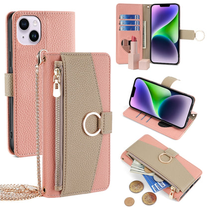 For iPhone 14 Plus Crossbody Litchi Texture Leather Phone Case(Pink) - iPhone 14 Plus Cases by buy2fix | Online Shopping UK | buy2fix