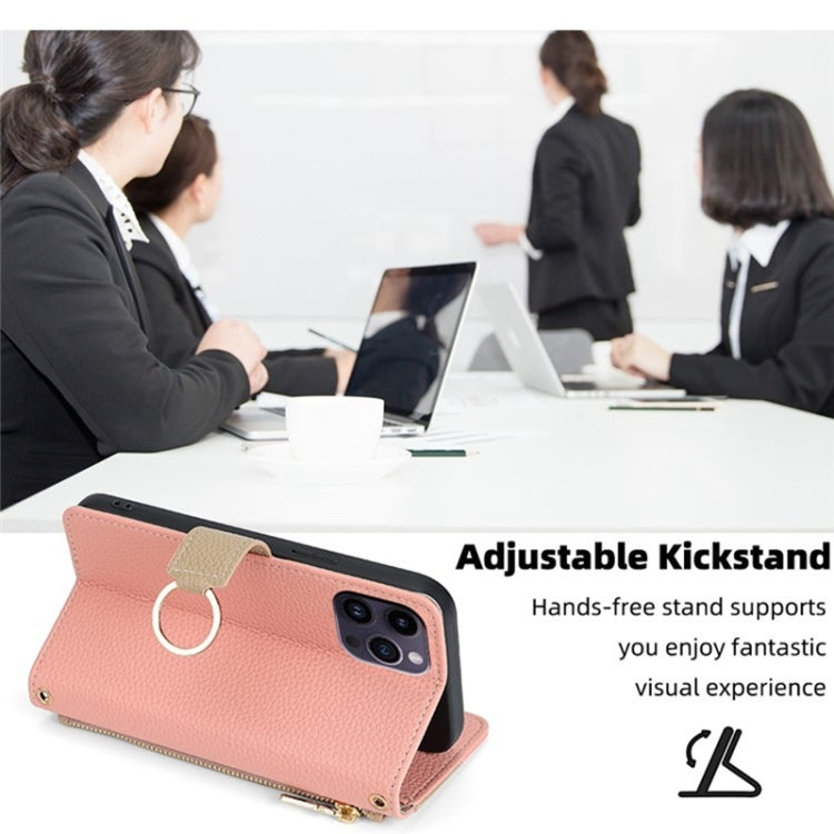 For iPhone 14 Plus Crossbody Litchi Texture Leather Phone Case(Pink) - iPhone 14 Plus Cases by buy2fix | Online Shopping UK | buy2fix