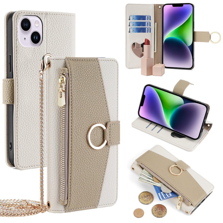 For iPhone 14 Plus Crossbody Litchi Texture Leather Phone Case(White) - iPhone 14 Plus Cases by buy2fix | Online Shopping UK | buy2fix