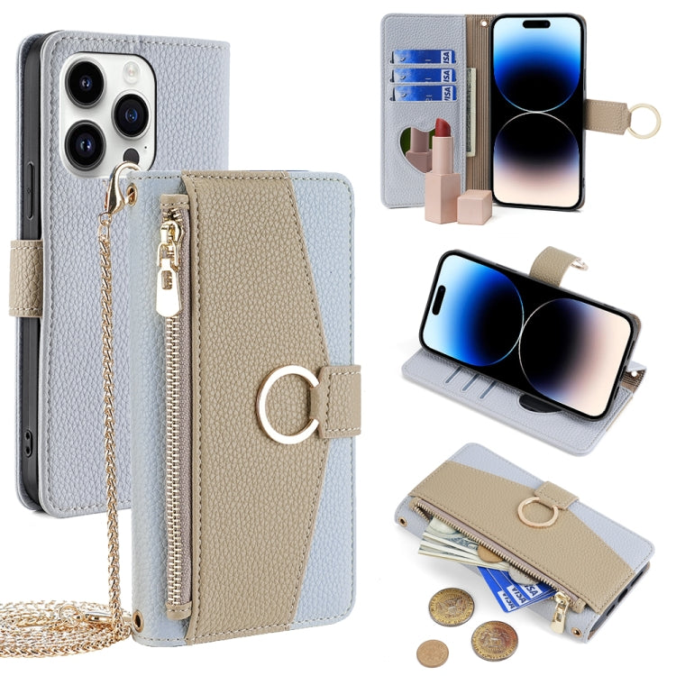 For iPhone 14 Pro Crossbody Litchi Texture Leather Phone Case(Blue) - iPhone 14 Pro Cases by buy2fix | Online Shopping UK | buy2fix